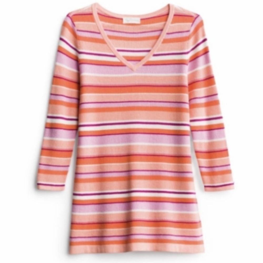 Blairana Cotton Blend Tunic Pullover Magnolia Grace Striped Thermal V Neck Pink